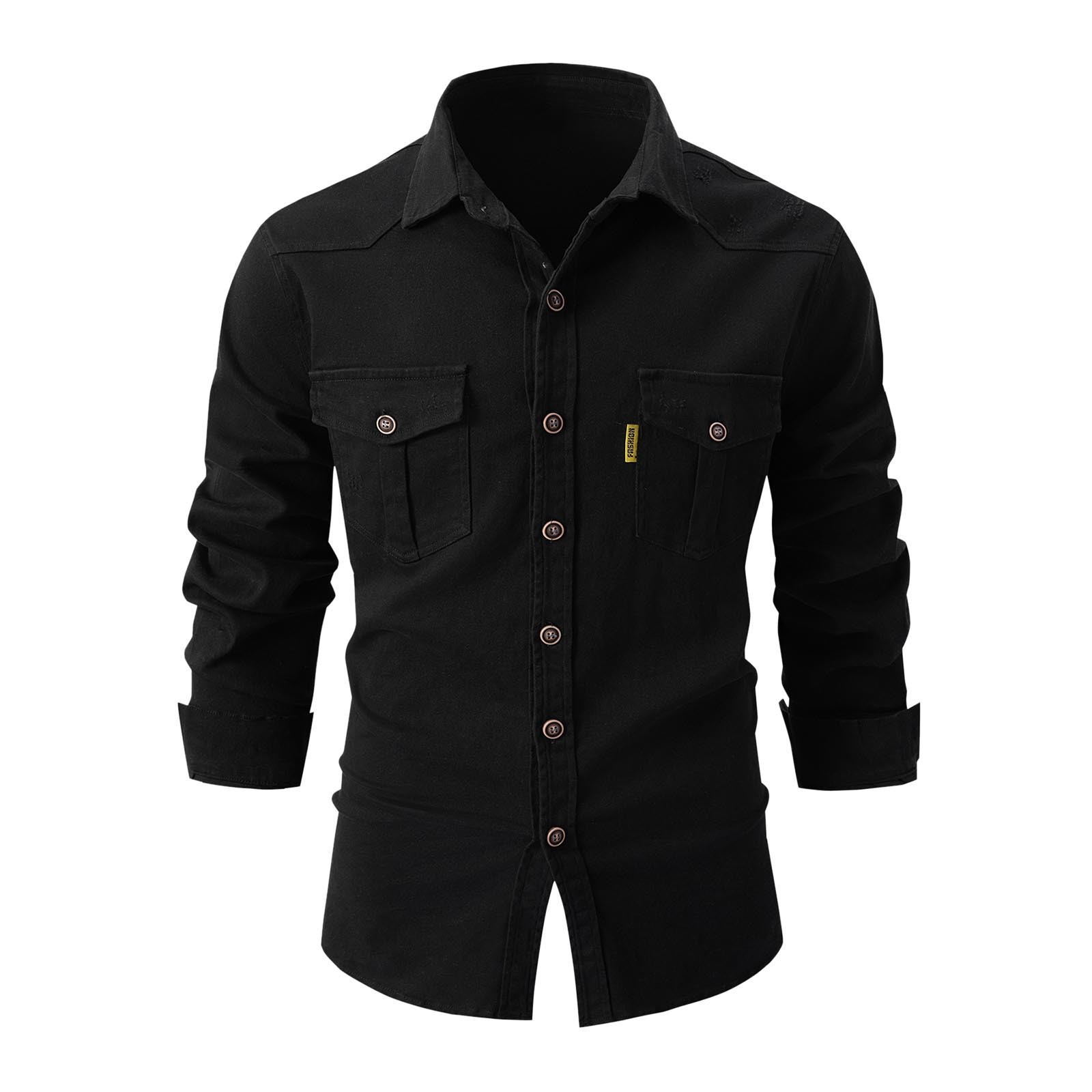 thumbnail image 2 of Chaqueta lavada de manga larga para hombre: camisa informal elástica de negocios, color patchwork, mezcla de poliéster, apta para todas las estaciones, 2 of 5